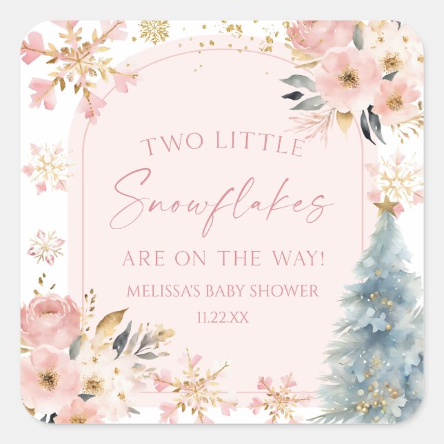 Sticker Carré Deux petits flocons de neige Baby shower jumeaux d (Devant)