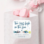 Sticker Carré Deux Poissons De Moins Dans La Mer Mariage Carré S<br><div class="desc">Ce design comprend une paire nautique de poissons d'aquarelle et une police de caractères moderne. Cliquez sur le bouton "Customiser plus loin" pour commencer avec votre mise en page - changez même la couleur du libellé ! Voir la collection entière pour plus d'articles correspondants !</div>