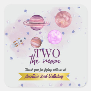 Sticker Carré Deux pour la Lune Fille 2ème anniversaire Lune Éto