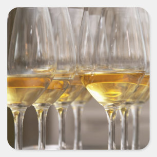 Sticker Carré deux rangées de verres à dégustation de vin avec d