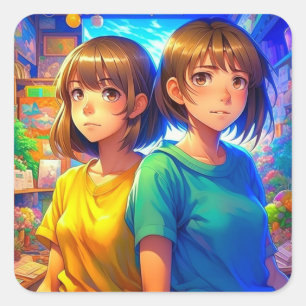 Sticker Carré Deux soeurs   Anime Girls