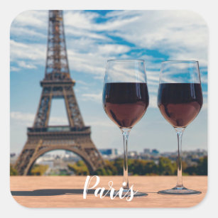 Sticker Carré Deux verres de vin avec la tour Eiffel