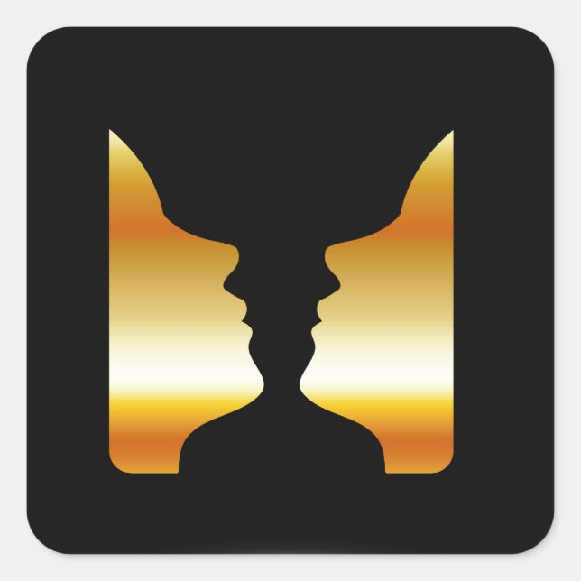 Sticker Carré Deux visages côte à côte avec illusion d'un vase (Devant)