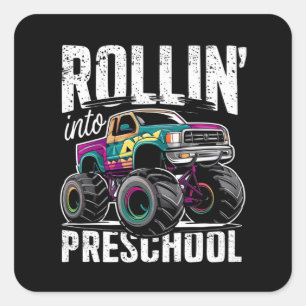 Sticker Carré Dévaler Vers l'École Maternelle Monster Truck Reto