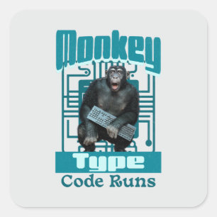 Sticker Carré Développeur Full-Stack de type singe, code s'exécu