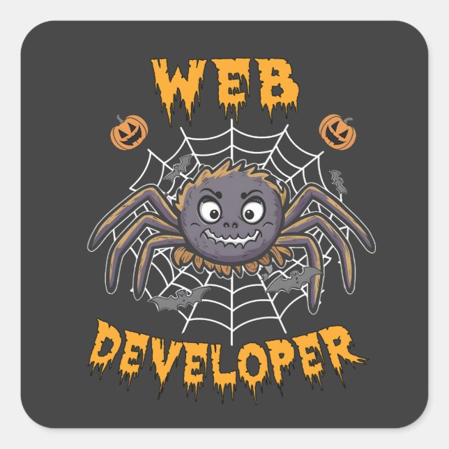 Sticker Carré Développeur Web Funny Éffrayant Halloween Spider (Devant)