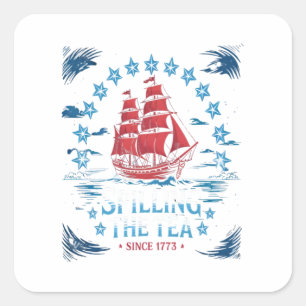 Sticker Carré Déverser Le Thé Depuis 1773 Rouge Blanc Bleu Drôle