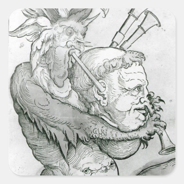 Sticker Carré Devil Playing Man's Head as a Saxophone, 1144 (Devant)