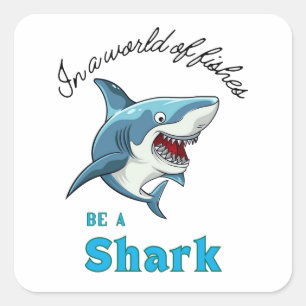 STICKER CARRÉ DEVIS DE REQUINS, AMUSANT, STYLE DE CARTOON