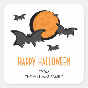 Sticker Carré d'Halloween chauves-souris et lune