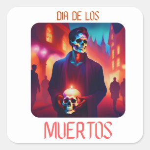 Sticker Carré Dia de los Muertos Catrin con Calavera