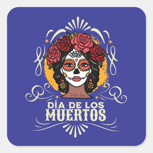 Sticker Carré Día de los Muertos Catrina con Rosas (Devant)