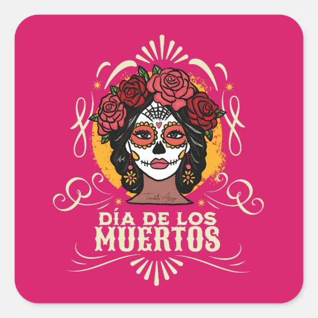 Sticker Carré Día de los Muertos Catrina con Rosas (Devant)