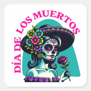 Sticker Carré Día de los Muertos Catrina Rose Pop Art