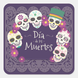 Sticker Carré Dia de los Muertos Day des masques morts de crâne