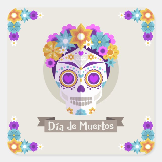 Sticker Carré Dia de los Muertos Jour des Fêtes Mortes (Devant)