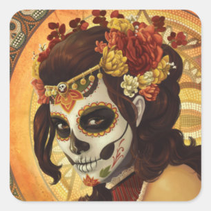 Sticker Carré Dia De Los Muertos Throw Pillow