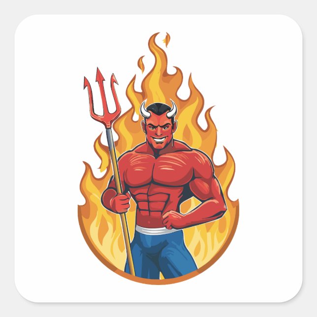 Sticker Carré Diable avec trident (Devant)