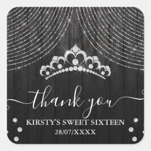 Sticker Carré Diadème de diamants en argent sur Sweet Sixteen en