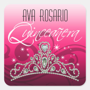 Sticker Carré Diadème de scintillement de MI Quinceañera