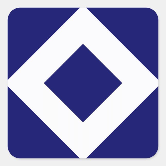 Sticker Carré Diamant Bleu Profond, Bordure Blanche Gras (Devant)