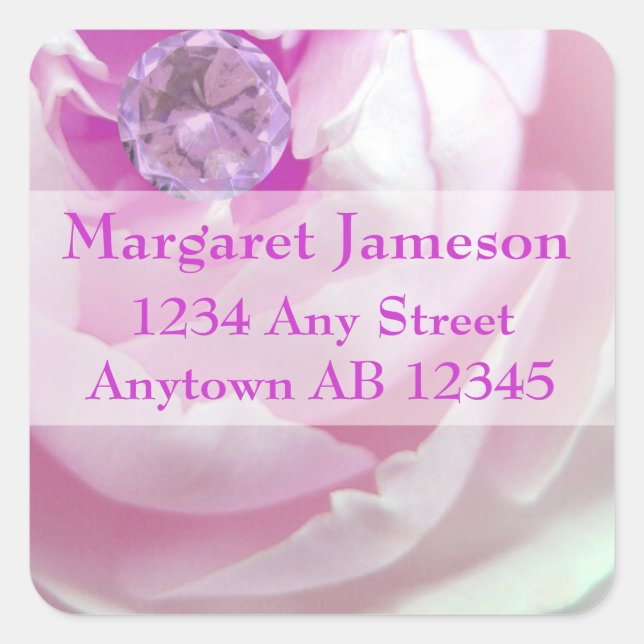Sticker Carré Diamant en rose Mariage Adresse de retour Label (Devant)