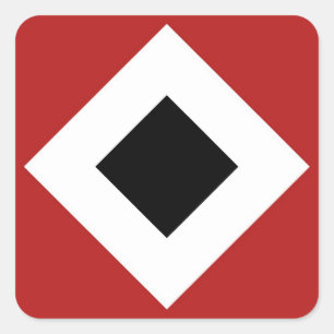 Sticker Carré Diamant noir, Bordure en blanc gras sur Rouge