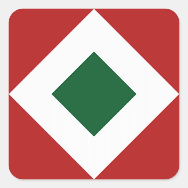Sticker Carré Diamant vert, Bordure blanche gras sur Rouge (Devant)