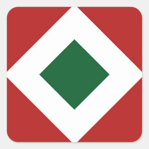 Sticker Carré Diamant vert, Bordure blanche gras sur Rouge