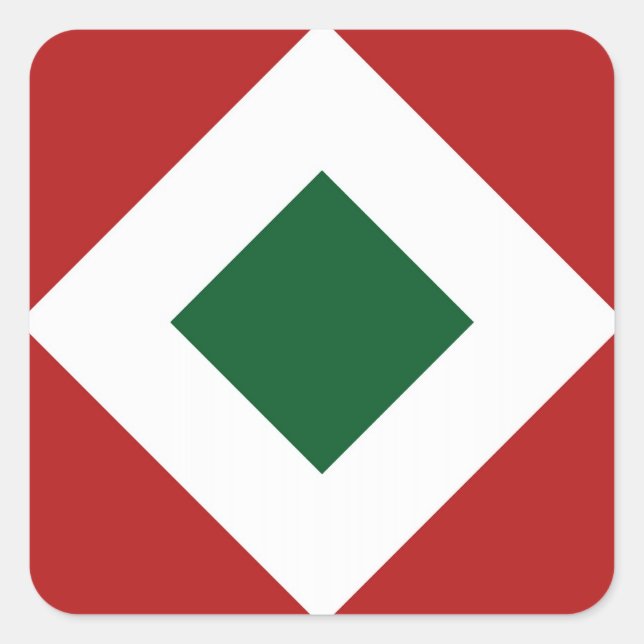 Sticker Carré Diamant vert, Bordure blanche gras sur Rouge (Devant)