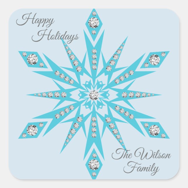 Sticker Carré Diamants bleus turquoise SNOWFLAKE personnalisés (Devant)