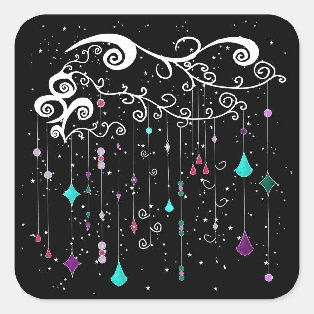 Sticker Carré Diamants et étoiles (Devant)