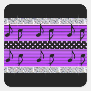Sticker Carré Diamants et notes musicales de points Polka violet