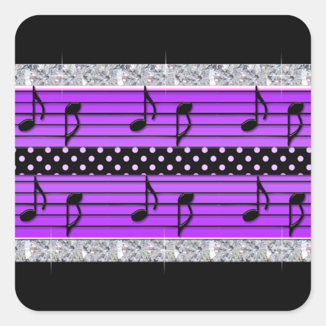 Sticker Carré Diamants et notes musicales de points Polka violet (Devant)
