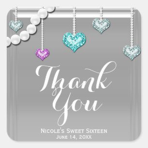 Sticker Carré Diamants et Perles Bijoux à billes d'argent Glam P