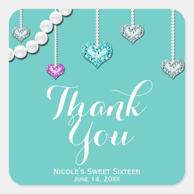 Sticker Carré Diamants et Perles Bijoux à billes Glam Anniversai (Devant)