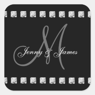 Sticker Carré Diamants noirs gris Noms de monogrammes Mariages