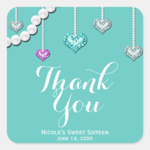 Sticker Carré Diamants & Perles Bijoux Bling Fête d'anniversaire