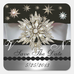 STICKER CARRÉ DIAMOND STARS NOIR BLANC RIBBON MONOGRAM