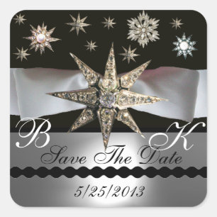 STICKER CARRÉ DIAMOND STARS NOIR BLANC RIBBON MONOGRAM