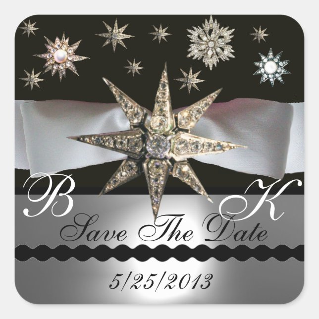 STICKER CARRÉ DIAMOND STARS NOIR BLANC RIBBON MONOGRAM (Devant)