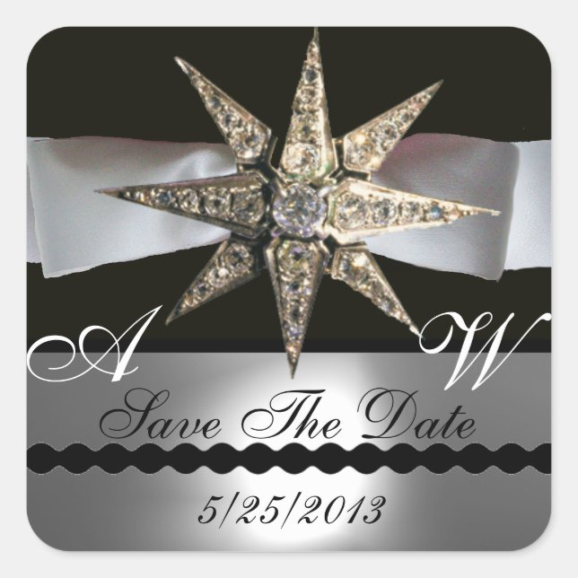 STICKER CARRÉ DIAMOND STARS NOIR BLANC RIBBON MONOGRAM (Devant)