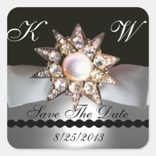 STICKER CARRÉ DIAMOND STARS NOIR BLANC RIBBON MONOGRAM