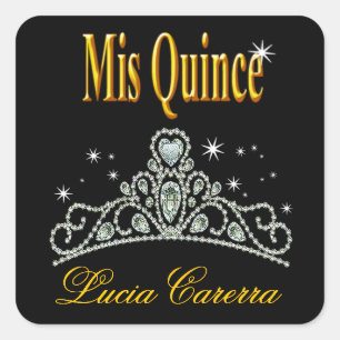 Sticker Carré Diamond Tiara Quinceañera (noir/jaune)