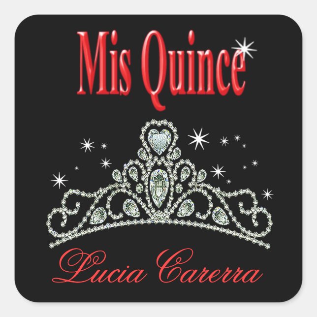 Sticker Carré Diamond Tiara Quinceañera (noir/rouge) (Devant)