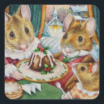 Sticker Carré Dickens Christmas Mice Plum Pudding Watercolor Art<br><div class="desc">"Dickens Christmas Mice No. 5 - Mother's Plum Pudding" Aquarelle Art Sticker de l'artiste Jean Weiner "Dickens Christmas Mice No. 5 - Mother's Plum Pudding" présente des souris fantaisistes du conte classique A Christmas Carol. Cette famille de souris est prête à déguster le dessert spécial dessert de pudding à la...</div>