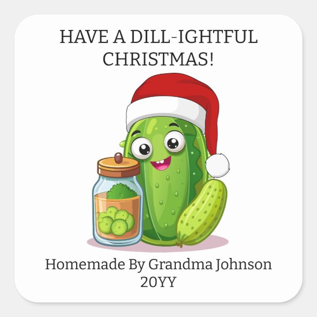 Sticker Carré Dill‑ightful Christmas Pickling Jar (Devant)