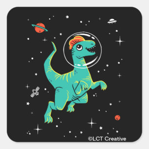 Sticker Carré Dilophosaurus turquoise Et Orange Dinos Dans L'Esp