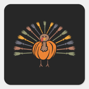 Sticker Carré Dinde Citrouille Mignonne Drôle de Thanksgiving Au