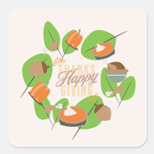 Sticker Carré Dinde de dîner de Thanksgiving Citrouille Verdure